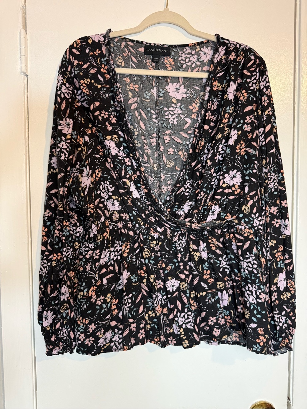 Lane Bryant Black Floral Wrap Blouse - Pink & Peach Blooms